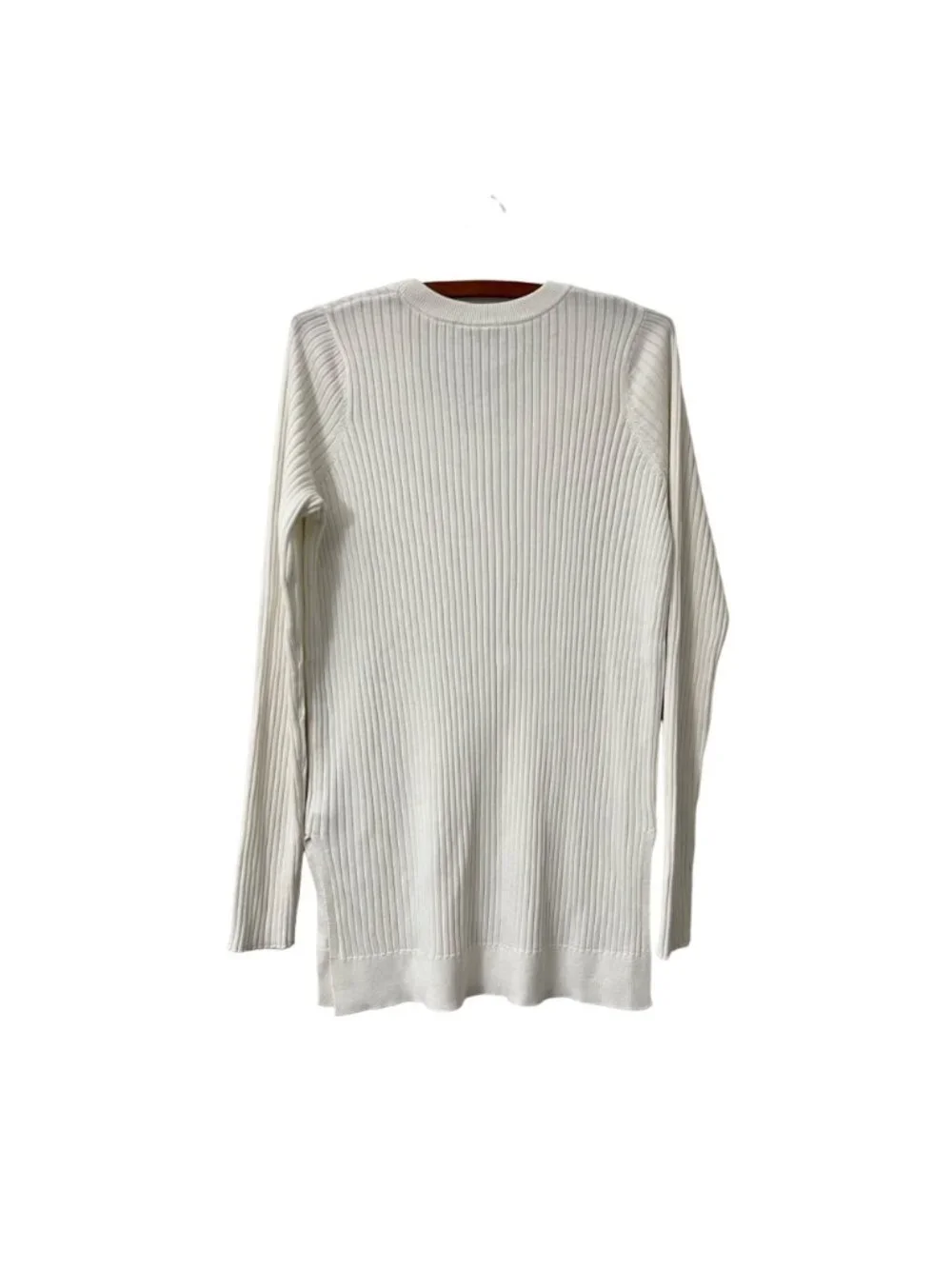 Athleta Womens White Lincon Park Ribbed Side Slit Long Sleeve Sweater Size Large
